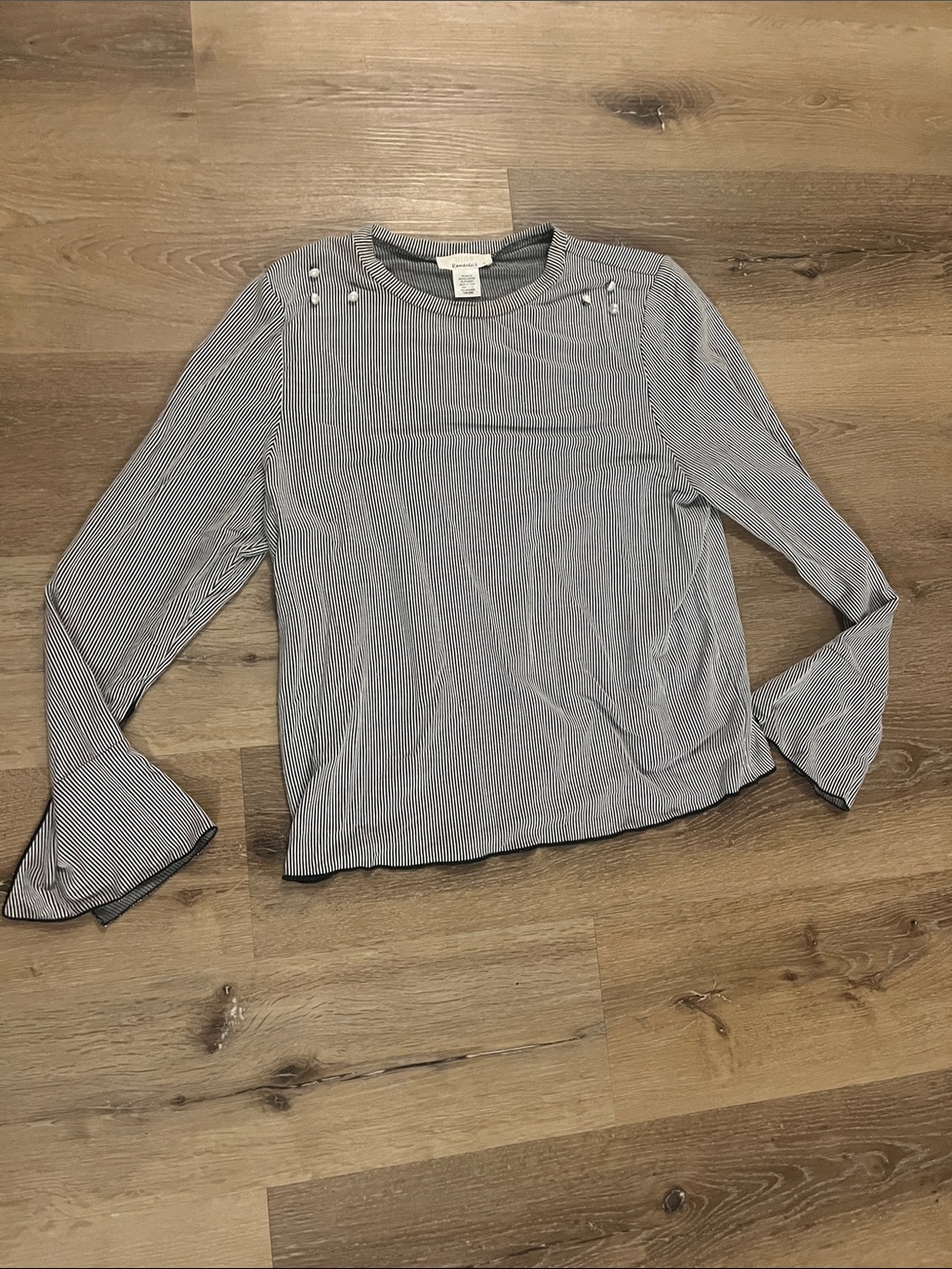 Women’s Striped Pearl-Accent Long Sleeve Top